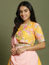 Girl's Yellow Floral Print Crop Top & Lehenga Set With Dupatta